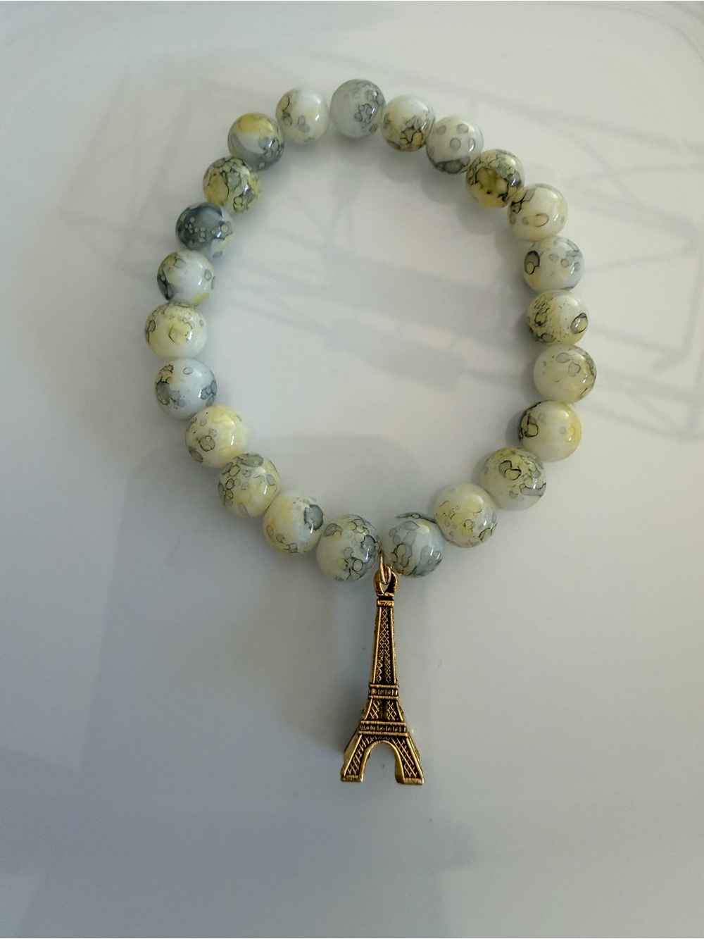 Eiffel Tower Charm Beaded Stretch Bracelet Paris Travel Jewelry